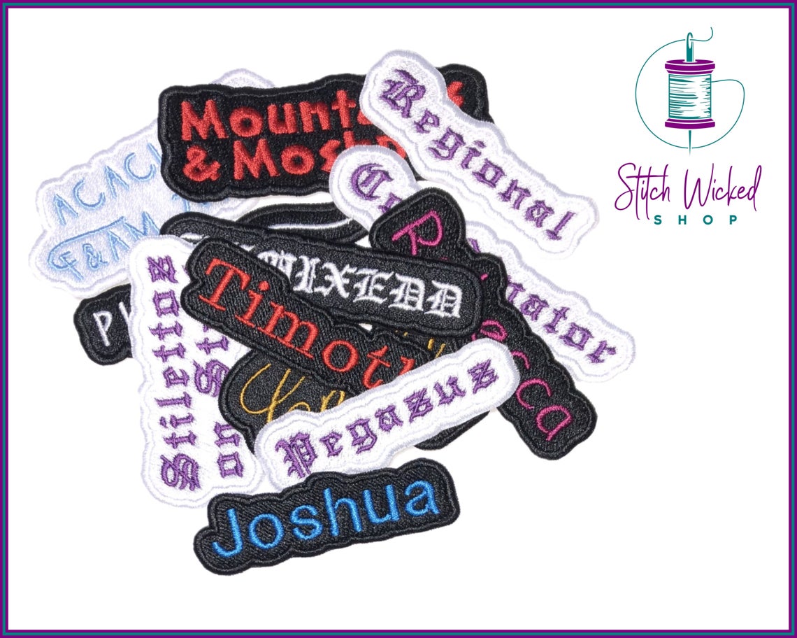 Contoured Custom Text Name Patches, Fully Embroidered Patch